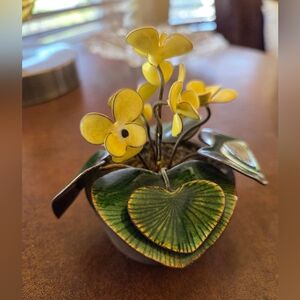 Bovano Of Cheshire Connecticut Enamel On Copper Yellow Violet In Clay Pot.